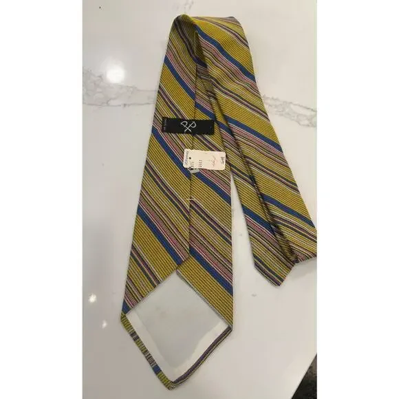 Vtg JC Penney Mens Tie 4” Yellow Striped All Silk Neck Tie New with Tags 1970s - Picture 6 of 10